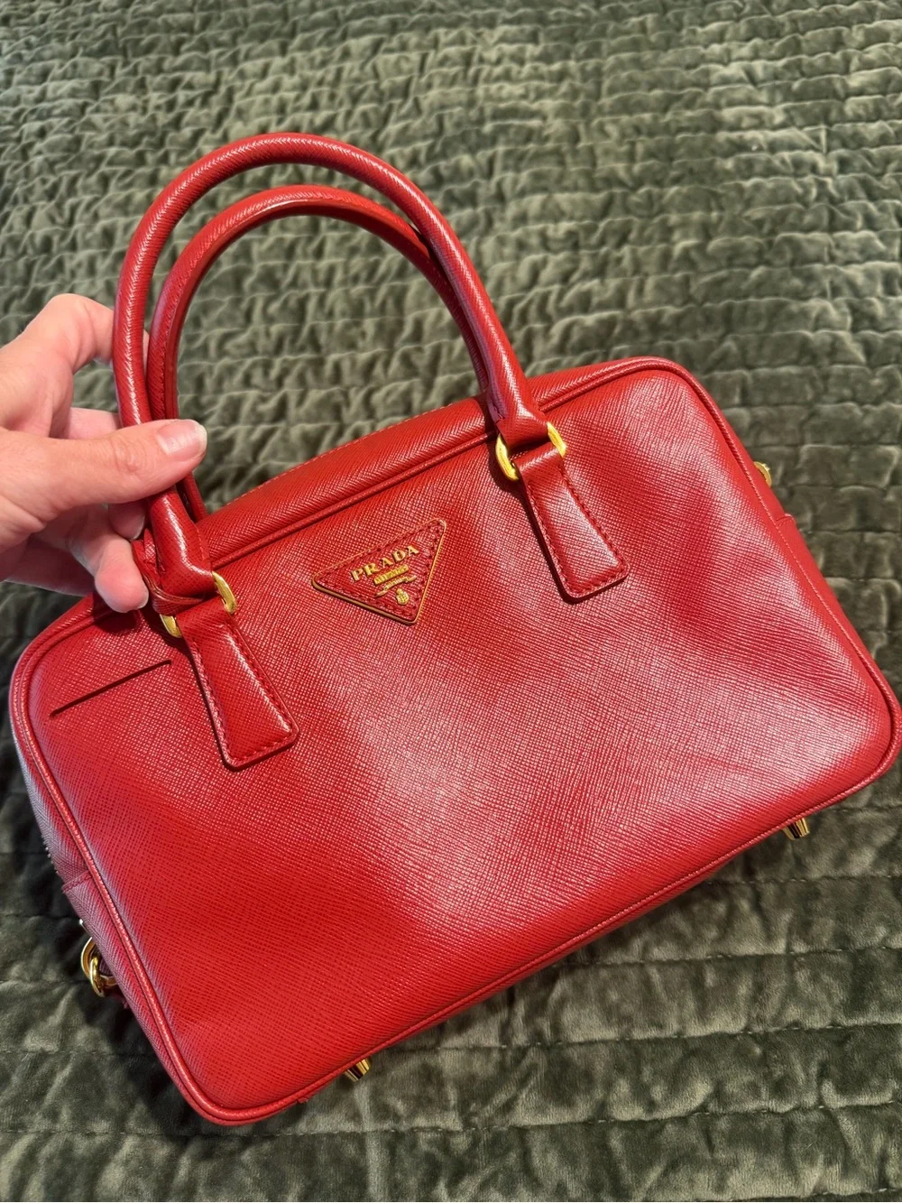 Prada Red Saffiano Leather Satchel with Gold Hardware - Picture 1 of 12